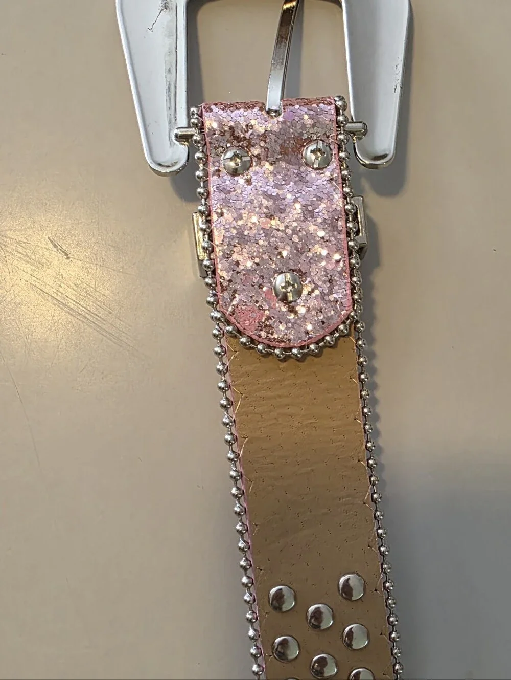 Unbranded Pink Rhinestone Western Belt Sparkly Leather Bling Cowboy Buckle